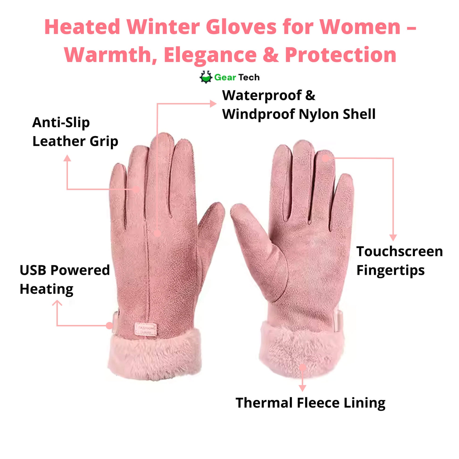 Olvoria | Heated Gloves for Women UK – Women's Thermal Waterproof Winter Gloves with Touchscreen & USB Rechargeable Warm Design