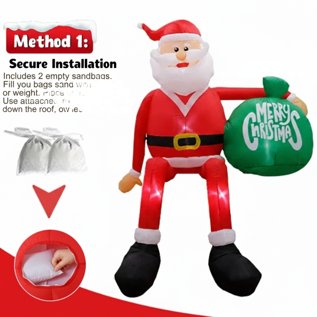 Olvoria | Inflatable LED Climbing Santa Claus | 2.4 m Tall | Outdoor
