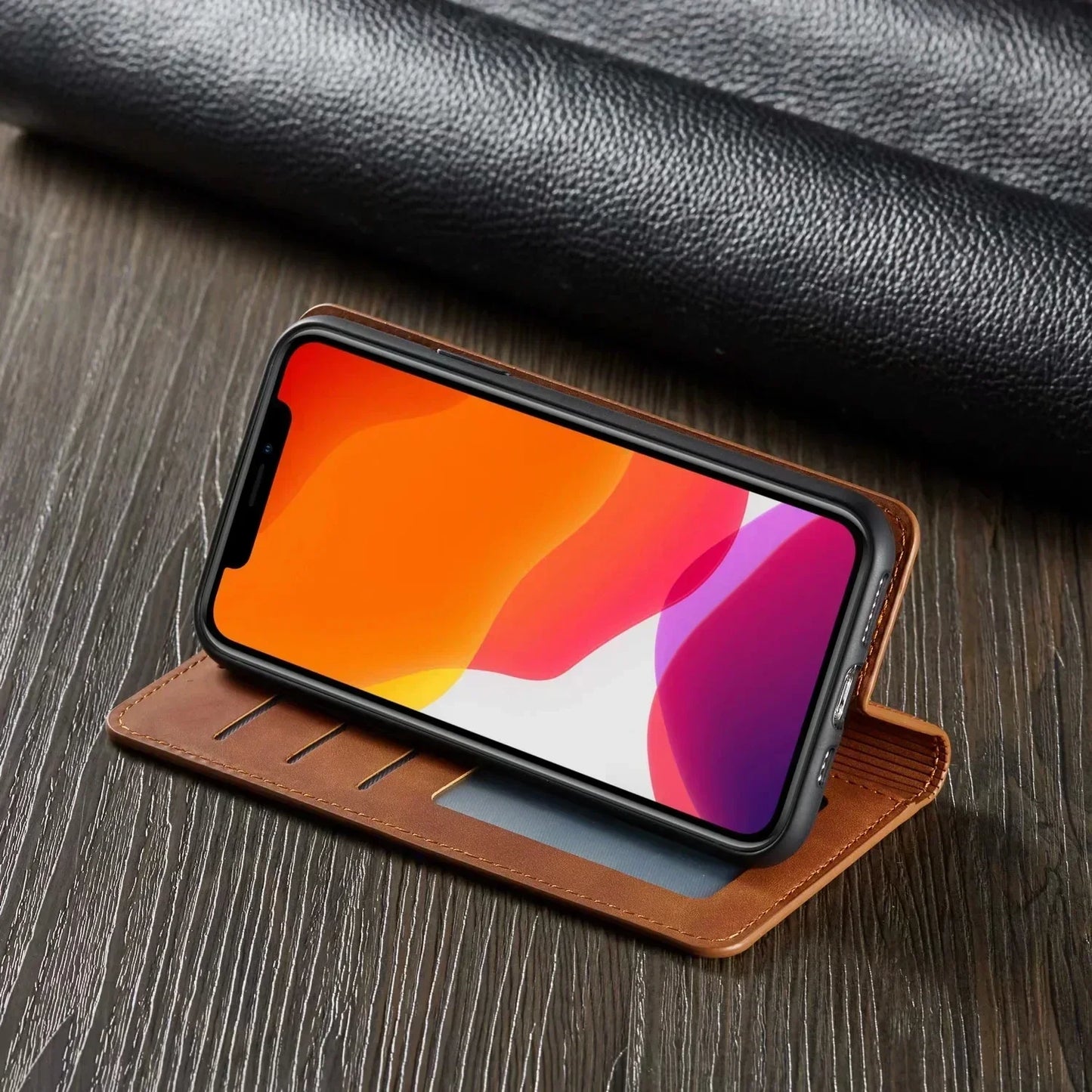 Olvoria | iPhone Case: Magnetic Leather Pouch for Stylish Protection