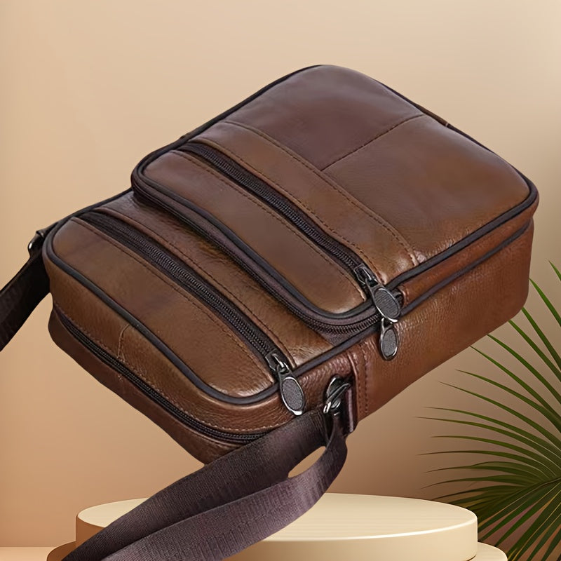 Olvoria | Leather Men’s Shoulder Bag – Spacious Cowhide Bag with Adjustable Strap