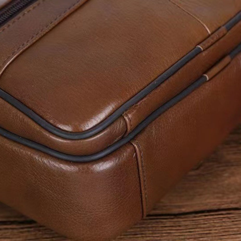 Olvoria | Leather Men’s Shoulder Bag – Spacious Cowhide Bag with Adjustable Strap