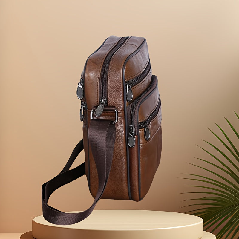 Olvoria | Leather Men’s Shoulder Bag – Spacious Cowhide Bag with Adjustable Strap