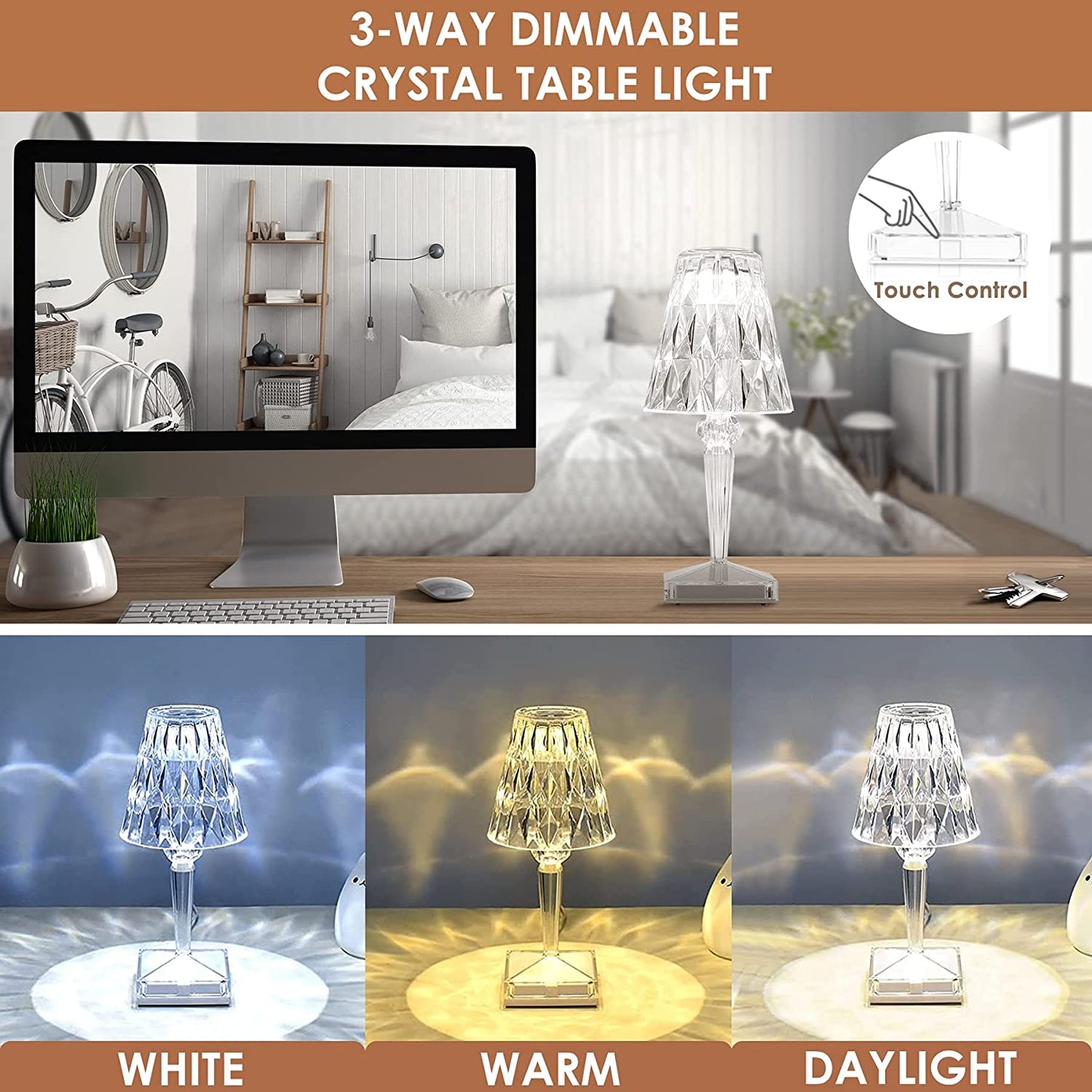 Olvoria | LED Crystal Table Lamp | Elegant Diamond Design