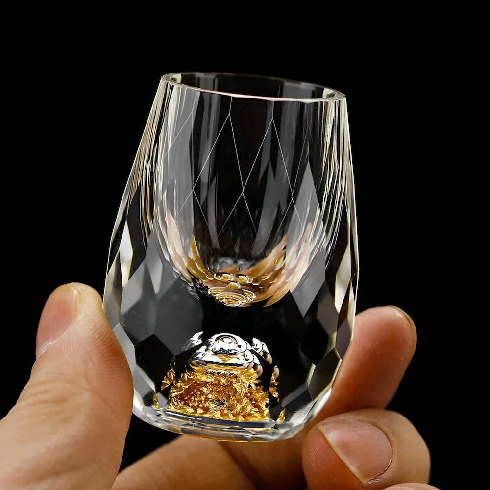 Olvoria | Luxury Crystal Glasses with Gold Flakes – Handmade – Set of 2 – For Whisky & Premium Beverages