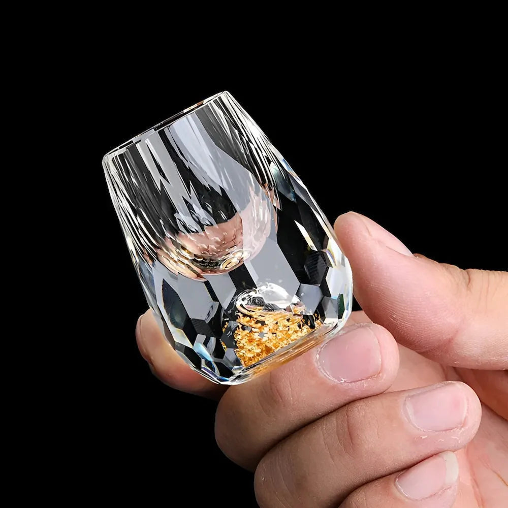 Olvoria | Luxury Crystal Glasses with Gold Flakes – Handmade – Set of 2 – For Whisky & Premium Beverages
