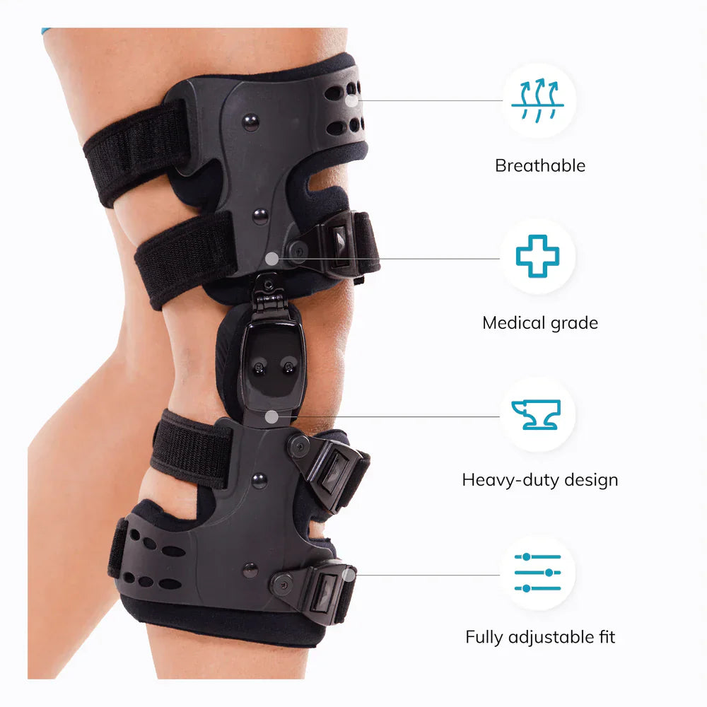 Olvoria | Medical OA Offloading Knee Brace | Unicompartimental Osteoarthritis Orthosis | Varus/Valgus Correction & ROM Control | Medial & Lateral Offloading | Adjustable Range of Motion