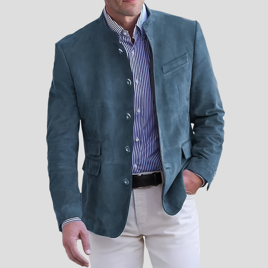 Olvoria | Men's Band Collar Suede Blazer