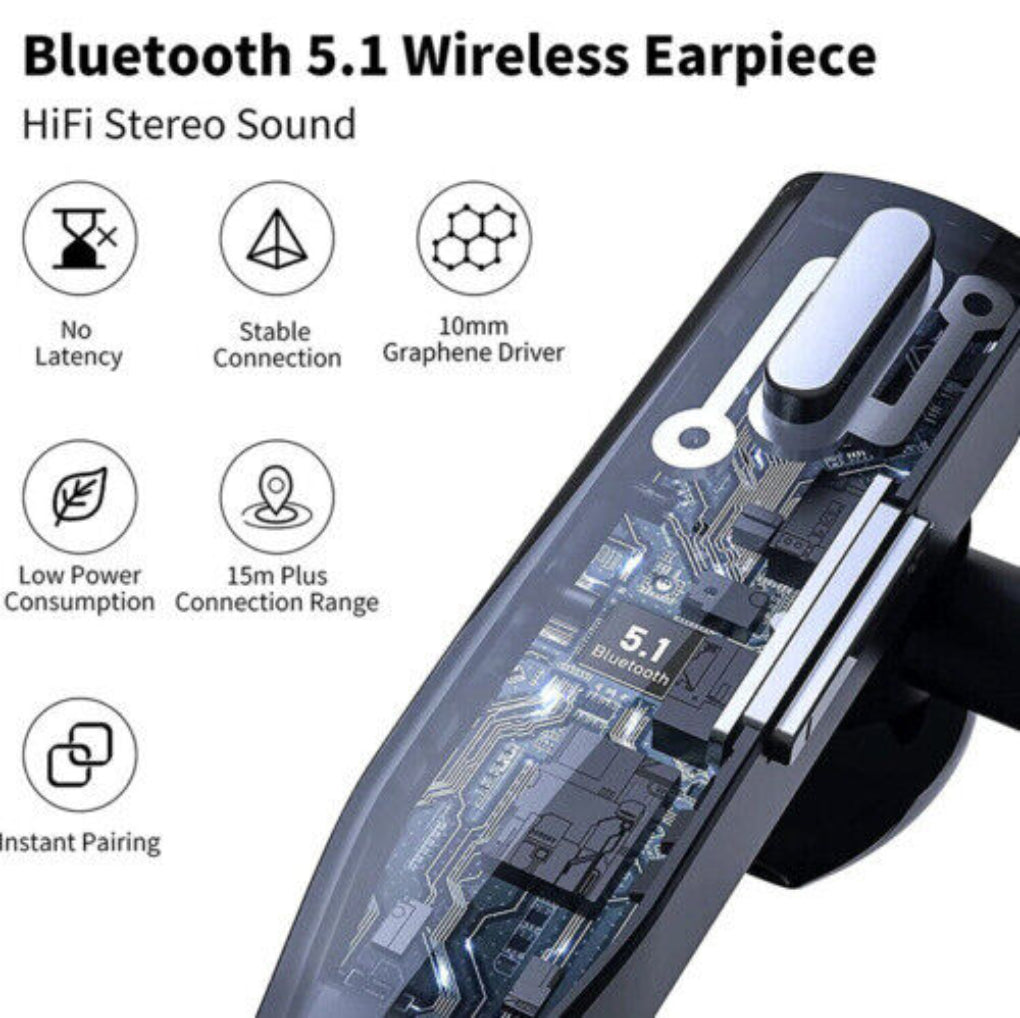 Olvoria | Men's Bluetooth 5.1 Earhook Headset with Noise Cancelling