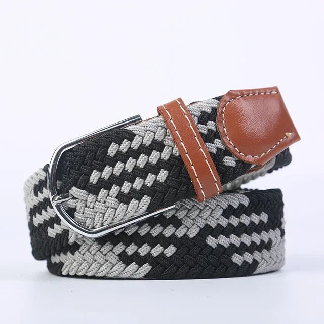 Olvoria | Men's Braided Elastic Belt with Metal Buckle