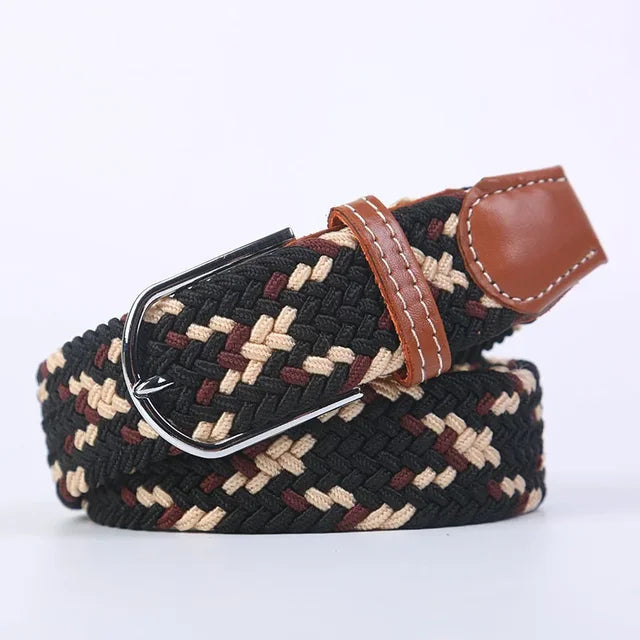 Olvoria | Men's Braided Elastic Belt with Metal Buckle