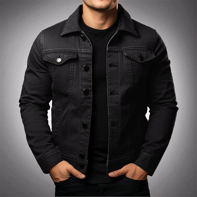 Olvoria | Men's Button-Front Denim Jacket with Polo Collar