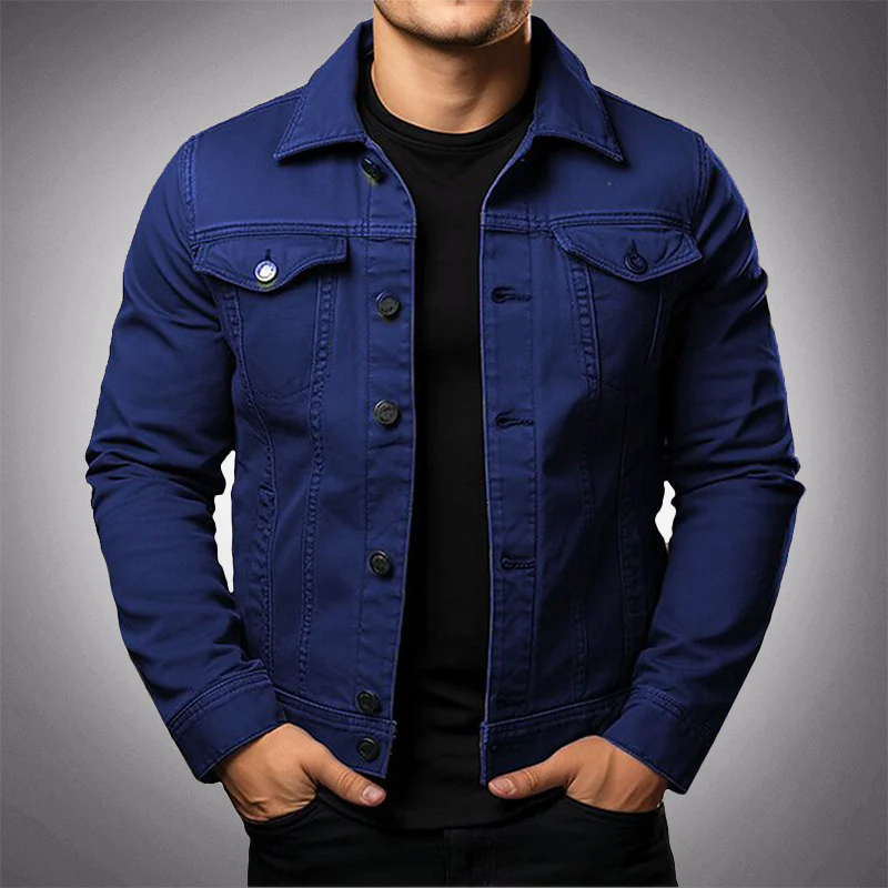 Olvoria | Men's Button-Front Denim Jacket with Polo Collar