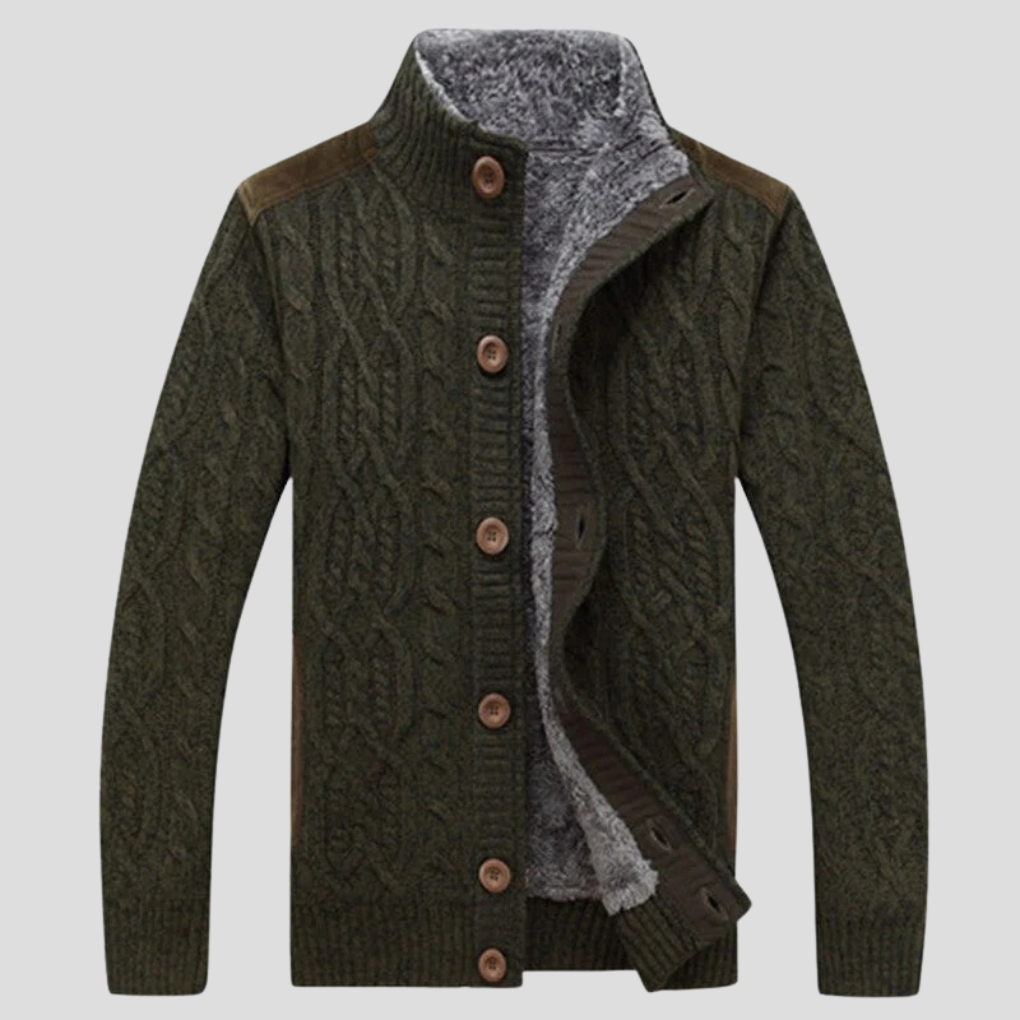 Olvoria | Men's Cable Knit Cardigan with Plush Lining