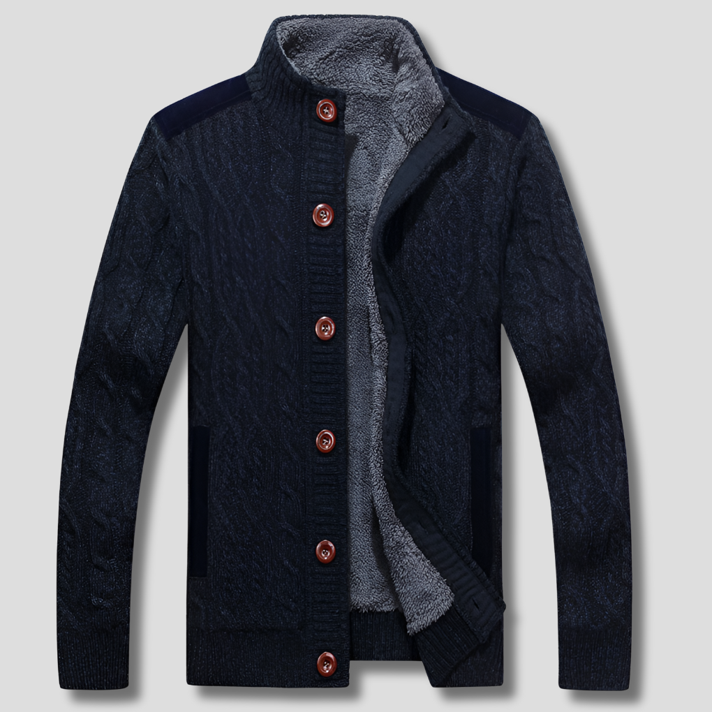 Olvoria | Men's Cable Knit Cardigan with Plush Lining