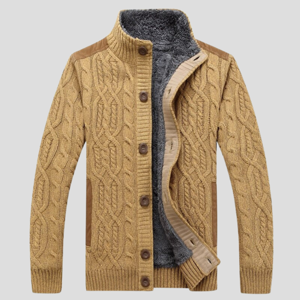 Olvoria | Men's Cable Knit Cardigan with Plush Lining