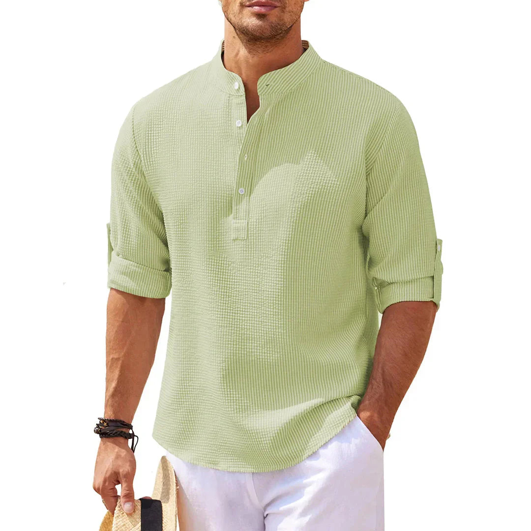Olvoria | Men's Casual Henley Shirt with Mandarin Collar