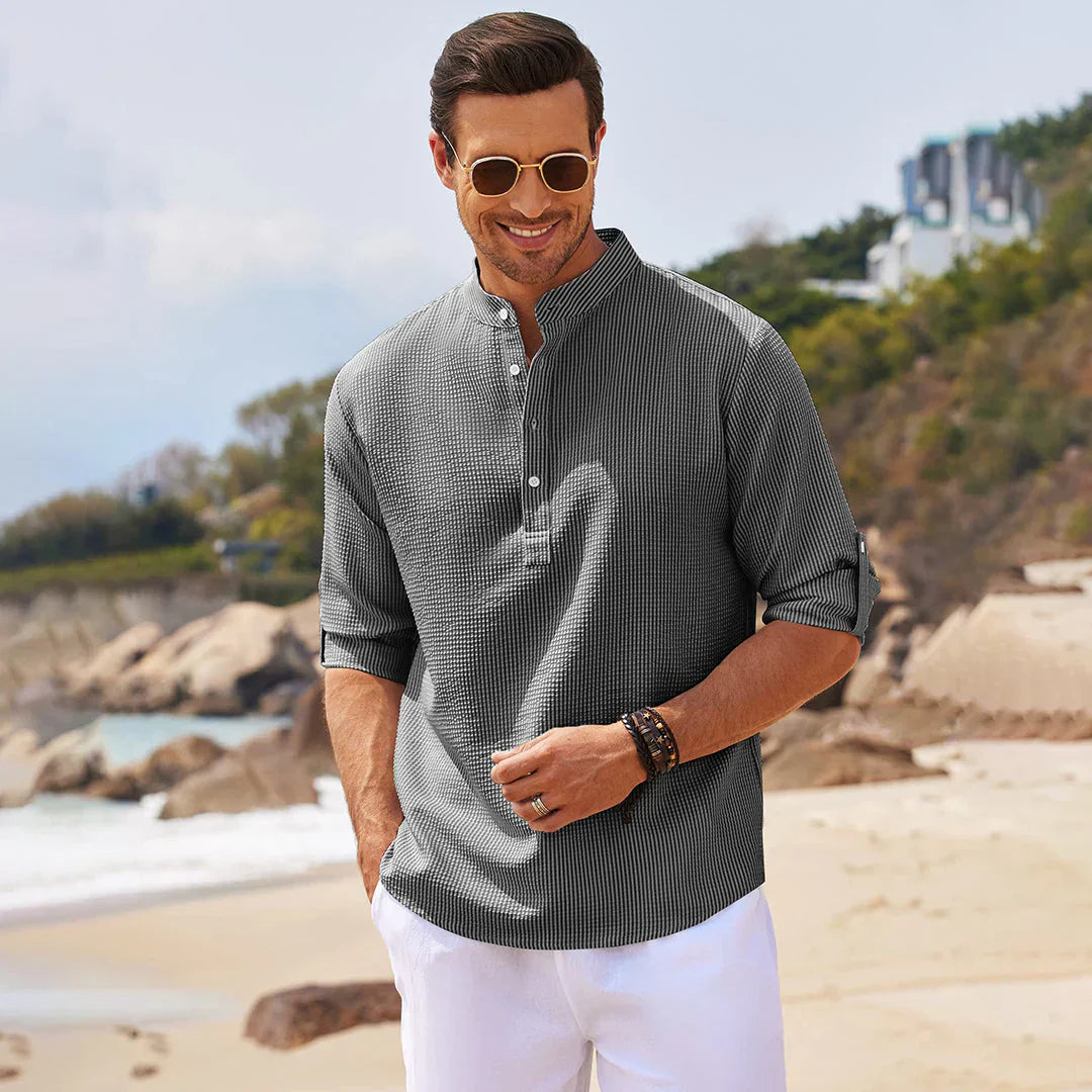 Olvoria | Men's Casual Henley Shirt with Mandarin Collar