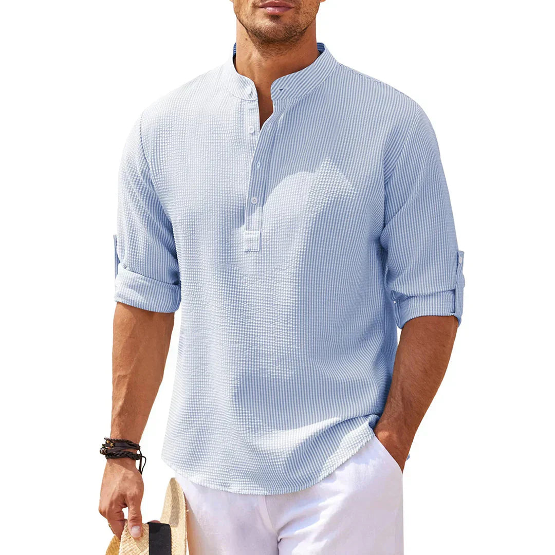 Olvoria | Men's Casual Henley Shirt with Mandarin Collar