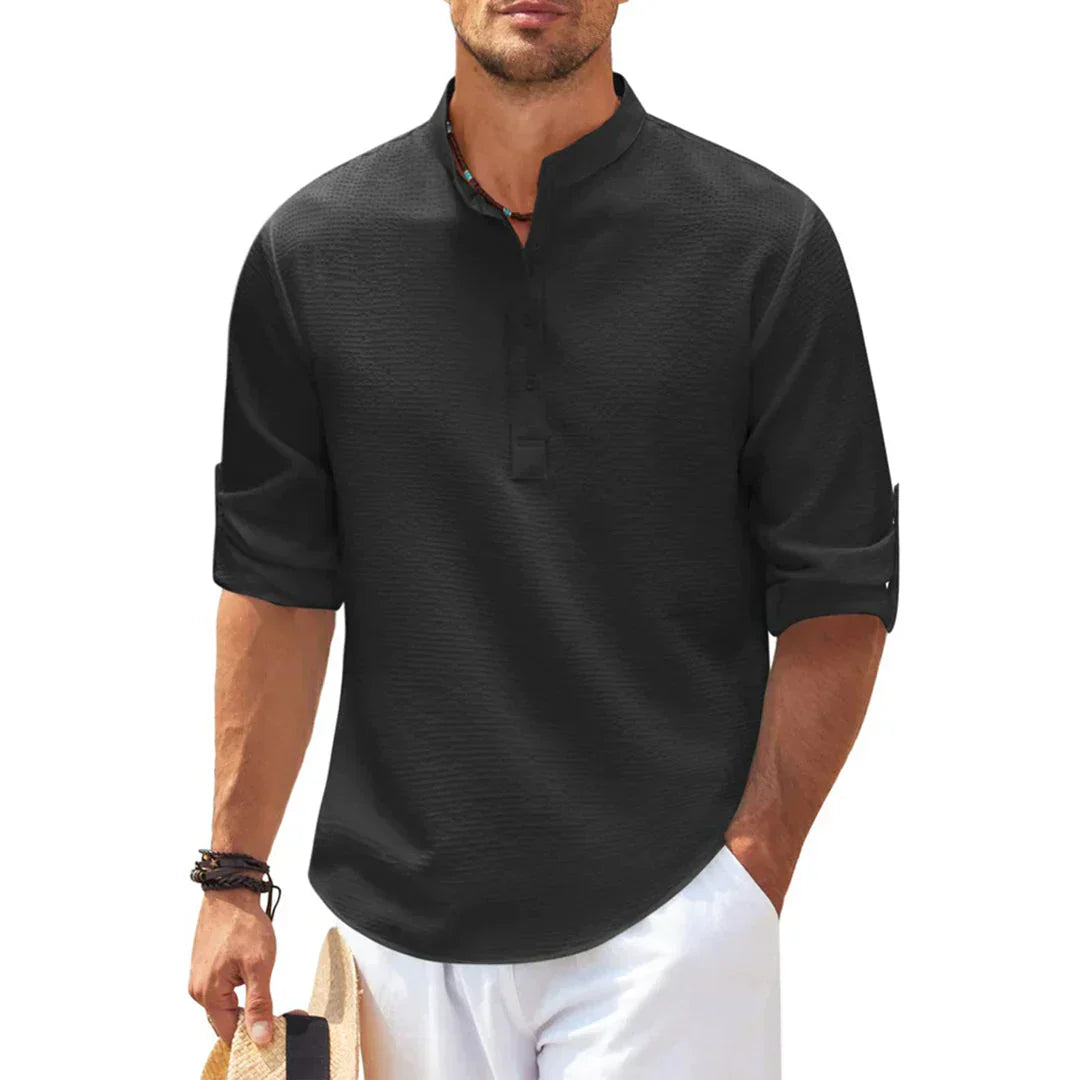 Olvoria | Men's Casual Henley Shirt with Mandarin Collar