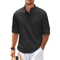 Olvoria | Chemise décontractée Henley pour homme avec col mandarin