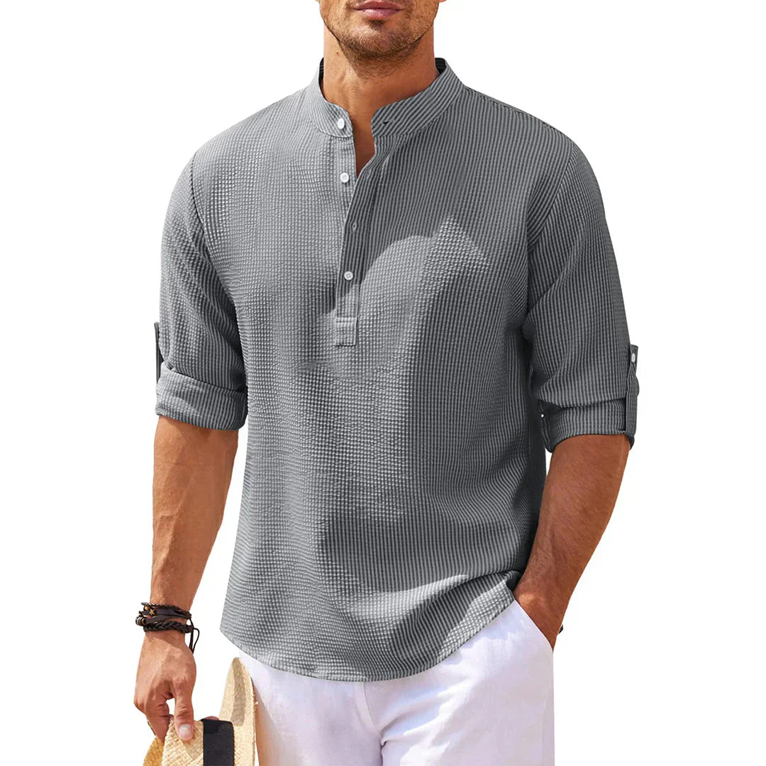 Olvoria | Men's Casual Henley Shirt with Mandarin Collar