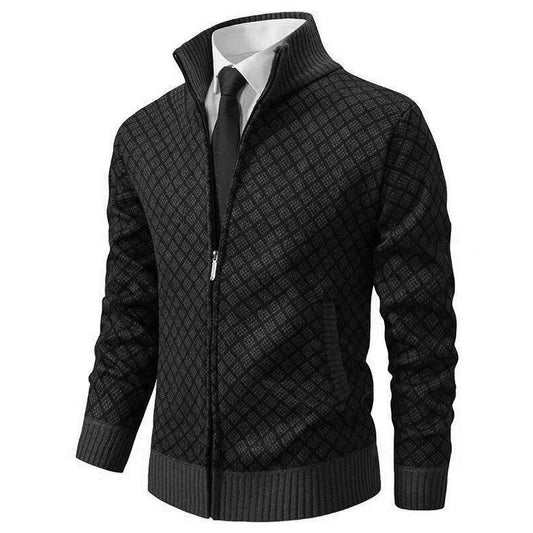 Olvoria | Men's Geometric Pattern Zip-Up Cardigan