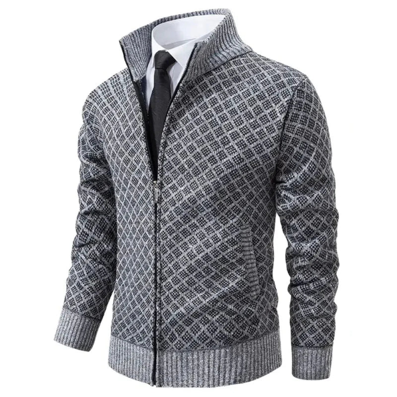 Olvoria | Men's Geometric Pattern Zip-Up Cardigan