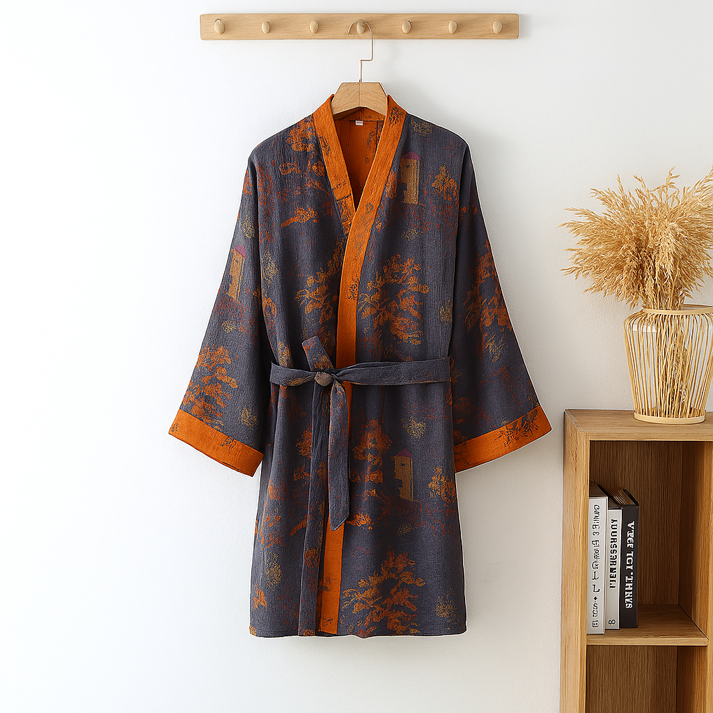 Olvoria | Men's Jacquard Kimono Robe with Tie Belt