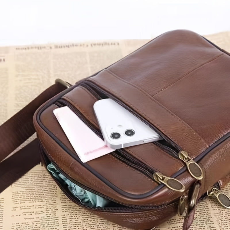 Olvoria | Men’s Leather Shoulder Bag | Genuine Cowhide Crossbody | Adjustable Strap