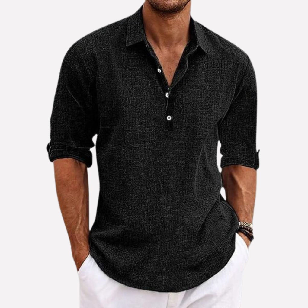 Olvoria | Men's Linen Blend Henley Shirt