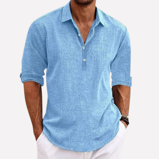 Olvoria | Men's Linen Blend Henley Shirt