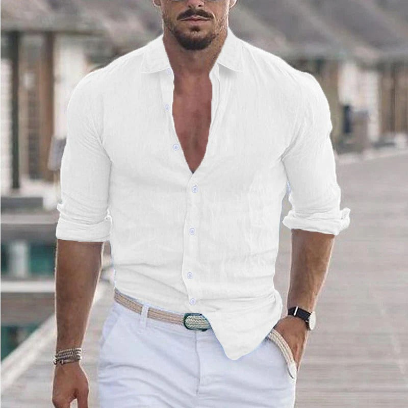 Olvoria | Men's Linen Shirt with Turn-Down Collar