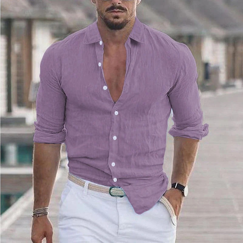 Olvoria | Men's Linen Shirt with Turn-Down Collar