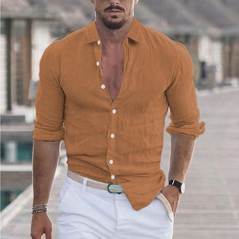 Olvoria | Men's Linen Shirt with Turn-Down Collar