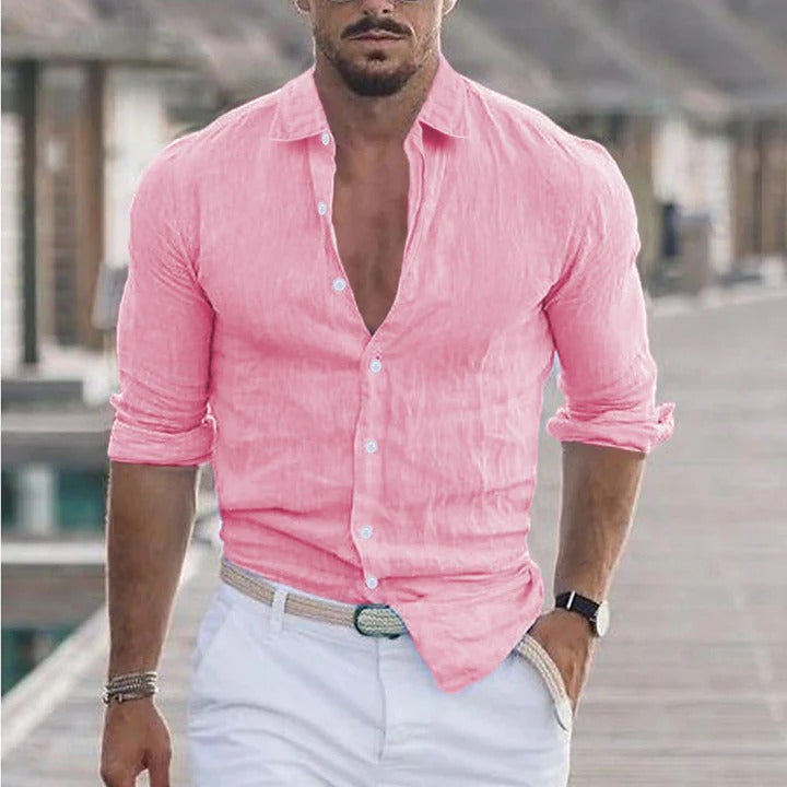 Olvoria | Men's Linen Shirt with Turn-Down Collar