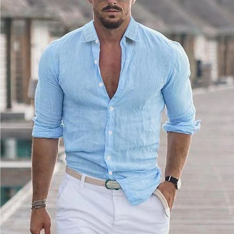 Olvoria | Men's Linen Shirt with Turn-Down Collar