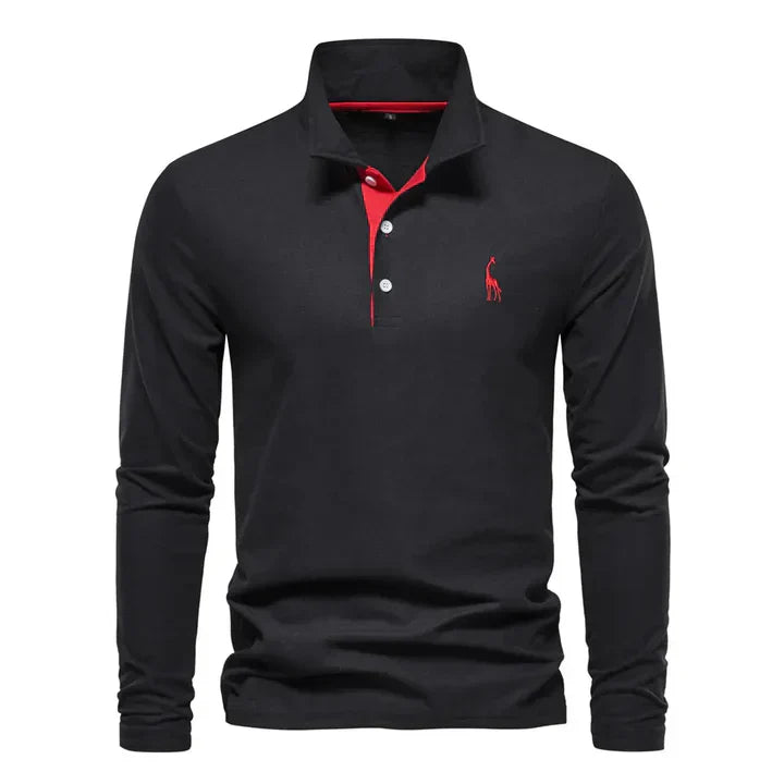 Olvoria | Men's Long Sleeve Embroidered Polo Shirt