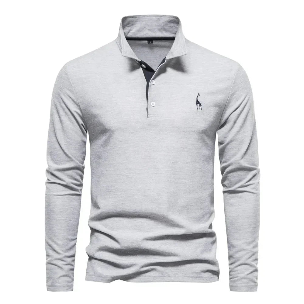 Olvoria | Men's Long Sleeve Polo Shirt with Embroidered Logo
