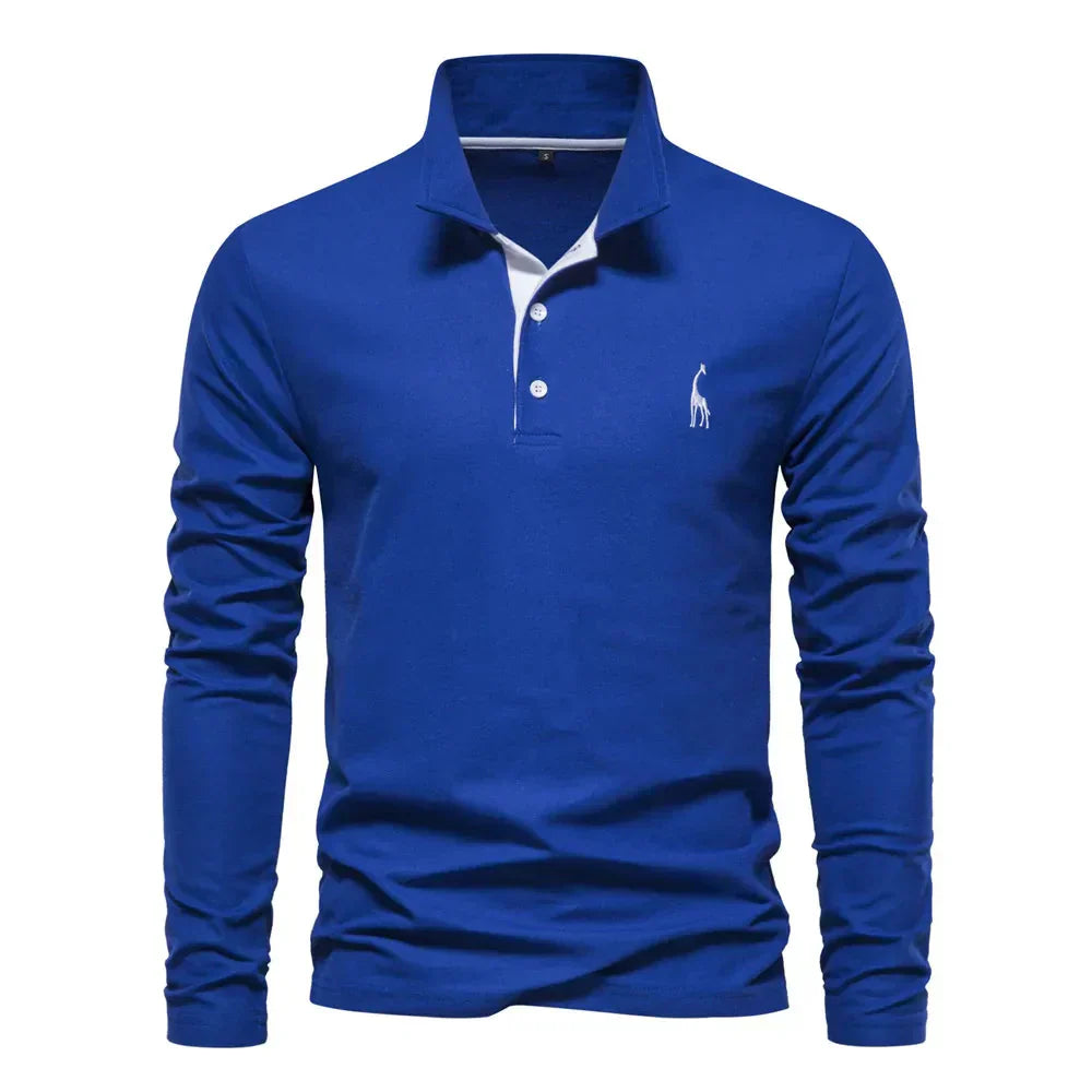 Olvoria | Men's Long Sleeve Polo Shirt with Embroidered Logo