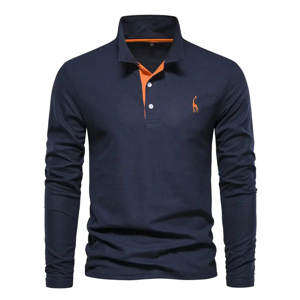 Olvoria | Men's Long Sleeve Polo Shirt with Embroidered Logo