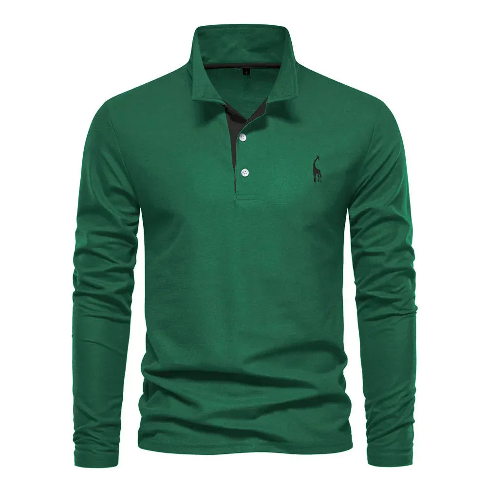 Olvoria | Men's Long Sleeve Polo Shirt with Embroidered Logo