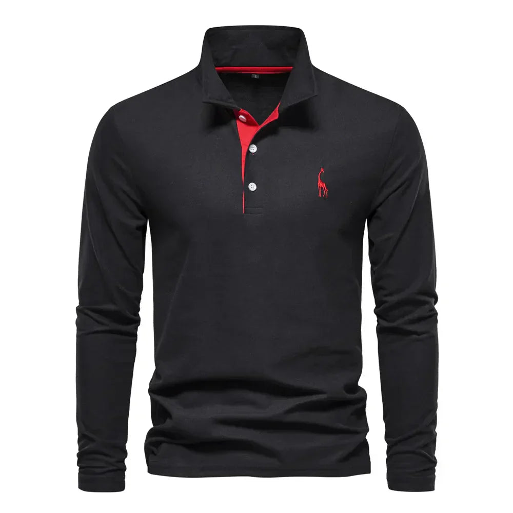 Olvoria | Men's Long Sleeve Polo Shirt with Embroidered Logo