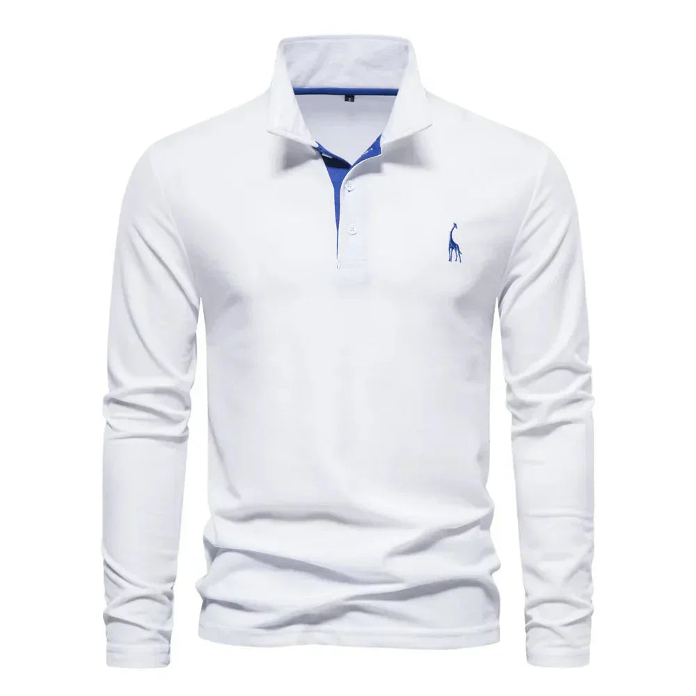 Olvoria | Men's Long Sleeve Polo Shirt with Embroidered Logo