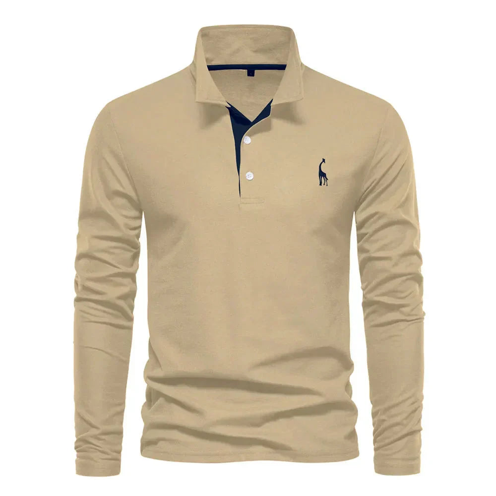Olvoria | Men's Long Sleeve Polo Shirt with Embroidered Logo