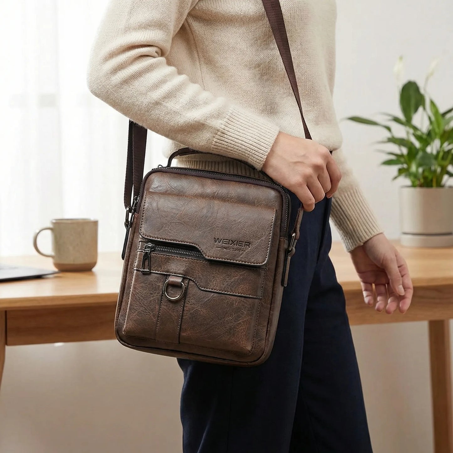 Olvoria | Men's Messenger Bag with Flap Pocket