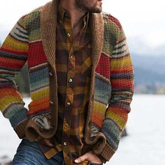 Olvoria | Men's Open Front Striped Knit Cardigan Sweater