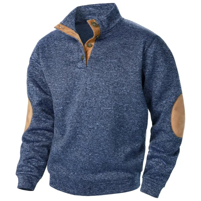 Olvoria | Men's Quarter-Zip Pullover Sweatshirt with Suede Patches