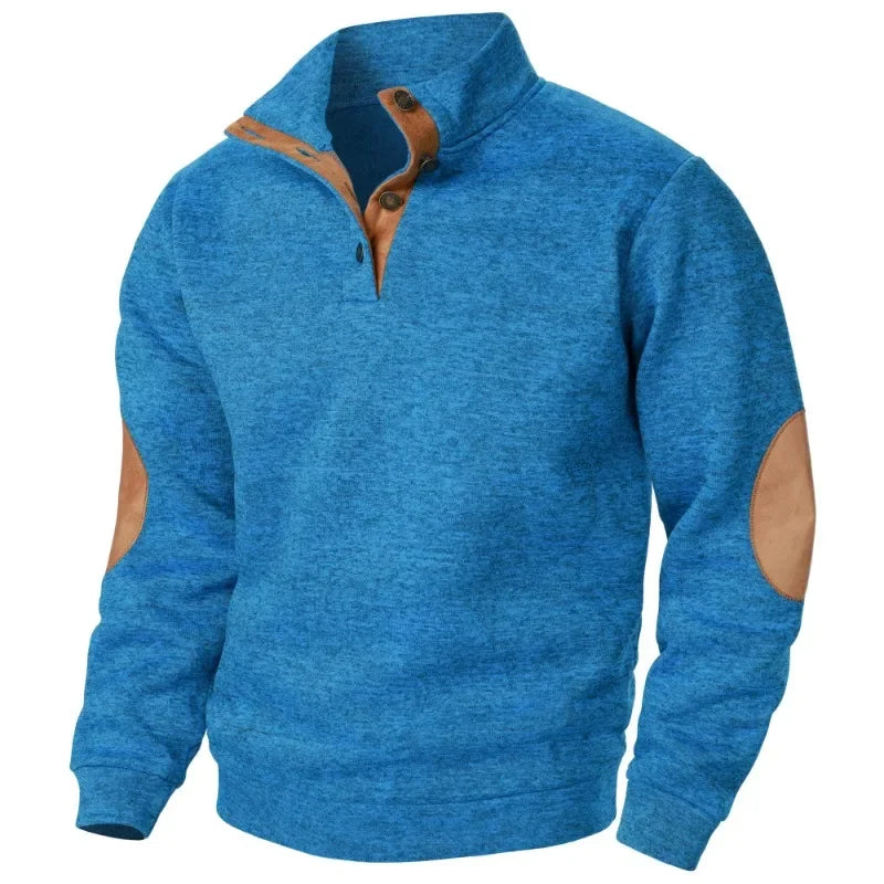 Olvoria | Men's Quarter-Zip Pullover Sweatshirt with Suede Patches
