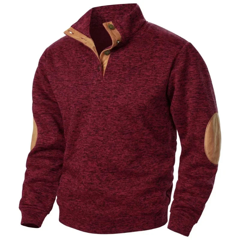 Olvoria | Men's Quarter-Zip Pullover Sweatshirt with Suede Patches