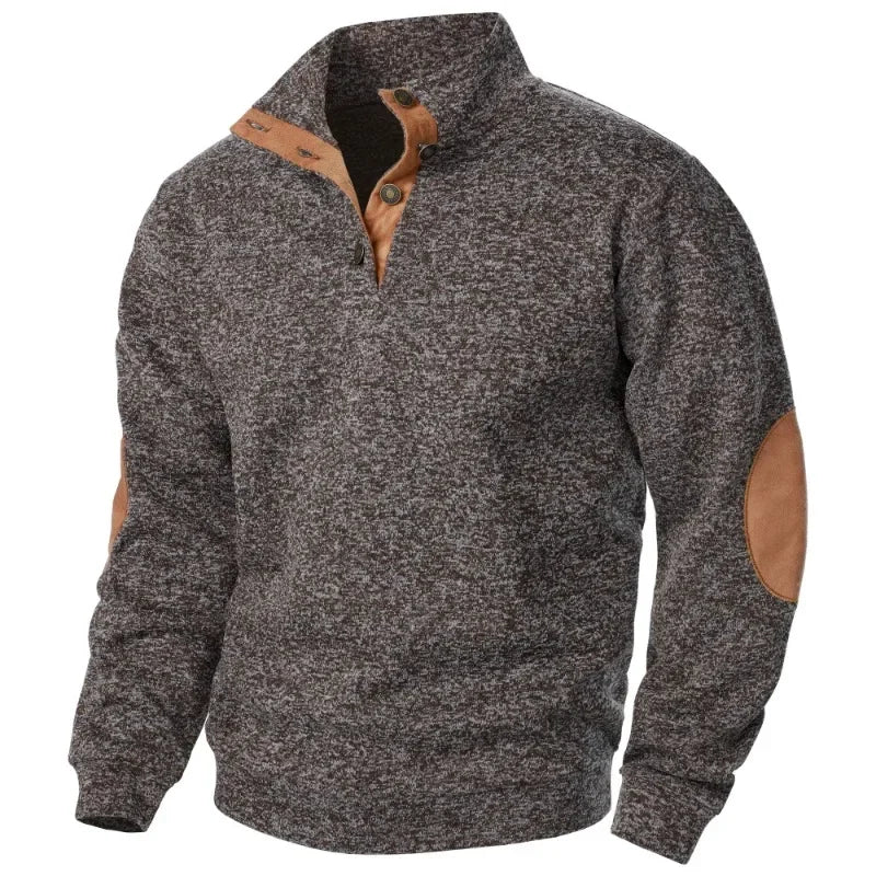 Olvoria | Men's Quarter-Zip Pullover Sweatshirt with Suede Patches